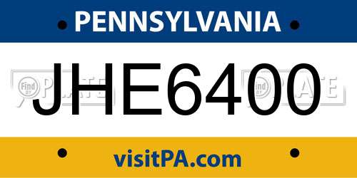 JHE6400 Pennsylvania License Plate