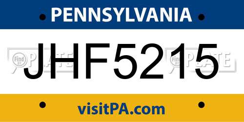 JHF5215 Pennsylvania License Plate