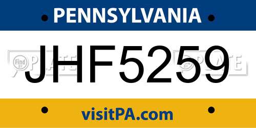 JHF5259 Pennsylvania License Plate