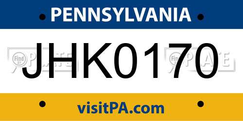 JHK0170 Pennsylvania License Plate