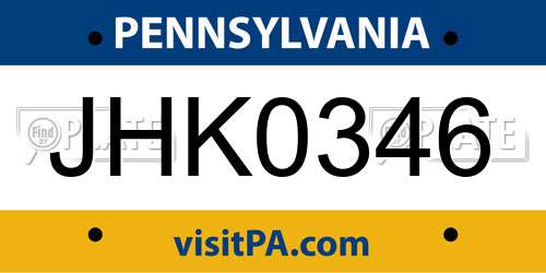 JHK0346 Pennsylvania License Plate
