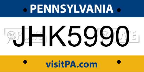 JHK5990 Pennsylvania License Plate