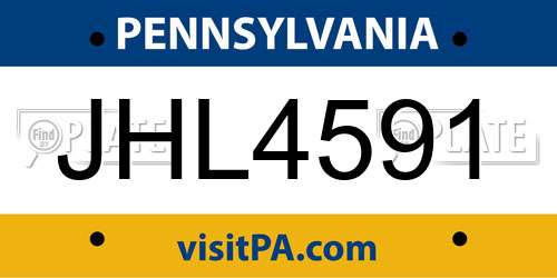 JHL4591 Pennsylvania License Plate