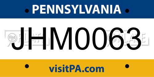 JHM0063 Pennsylvania License Plate