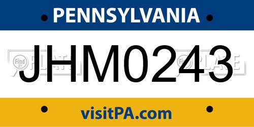 JHM0243 Pennsylvania License Plate