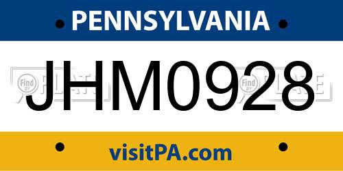 JHM0928 Pennsylvania License Plate