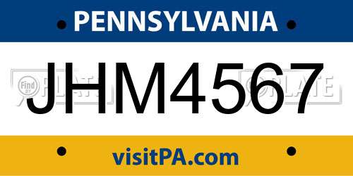JHM4567 Pennsylvania License Plate