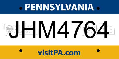 JHM4764 Pennsylvania License Plate