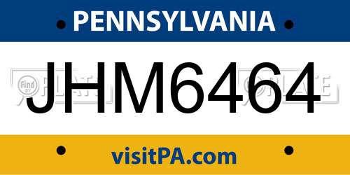 JHM6464 Pennsylvania License Plate