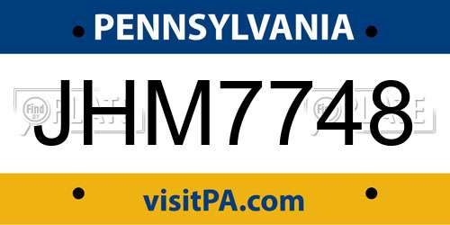 JHM7748 Pennsylvania License Plate