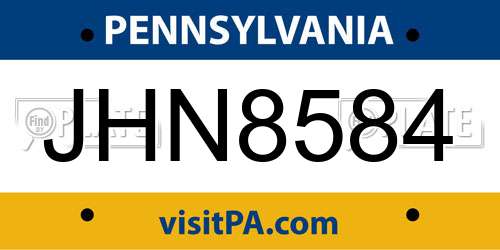 JHN8584 Pennsylvania License Plate