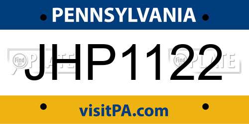 JHP1122 Pennsylvania License Plate