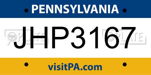 JHP3167 Pennsylvania License Plate