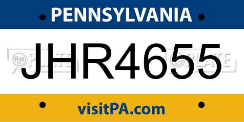 JHR4655 Pennsylvania License Plate