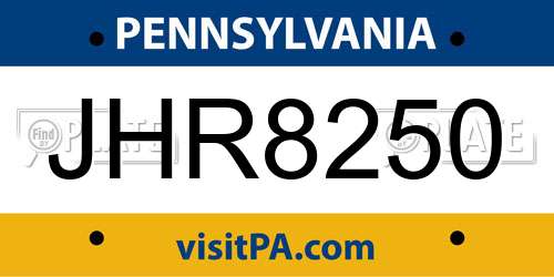 JHR8250 Pennsylvania License Plate