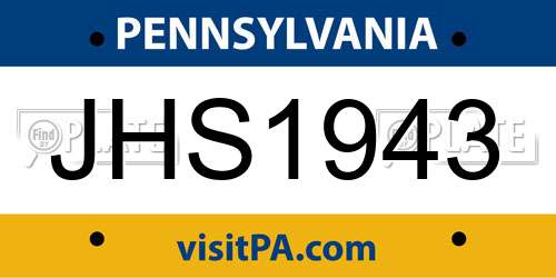 JHS1943 Pennsylvania License Plate