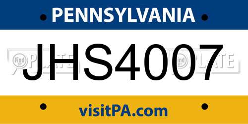 JHS4007 Pennsylvania License Plate