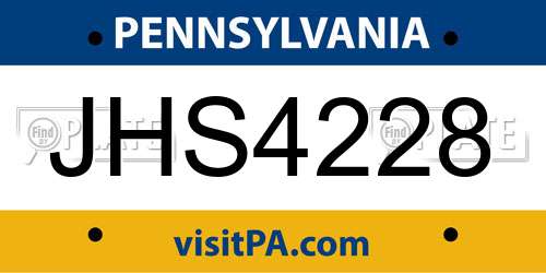 JHS4228 Pennsylvania License Plate
