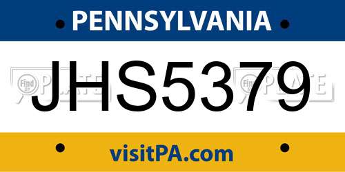 JHS5379 Pennsylvania License Plate
