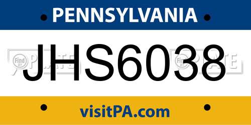 JHS6038 Pennsylvania License Plate