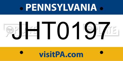 JHT0197 Pennsylvania License Plate