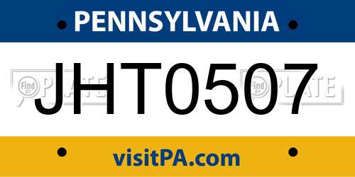 JHT0507 Pennsylvania License Plate