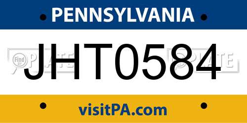 JHT0584 Pennsylvania License Plate