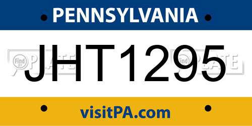 JHT1295 Pennsylvania License Plate