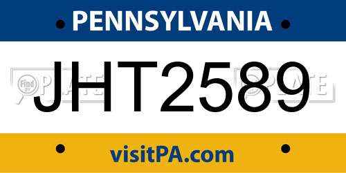 JHT2589 Pennsylvania License Plate