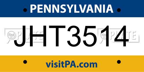 JHT3514 Pennsylvania License Plate
