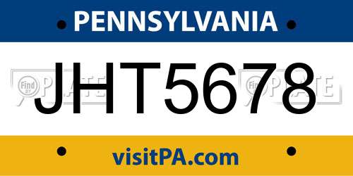 JHT5678 Pennsylvania License Plate