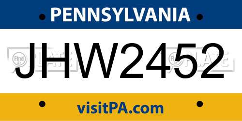 JHW2452 Pennsylvania License Plate