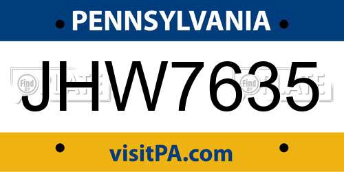 JHW7635 Pennsylvania License Plate