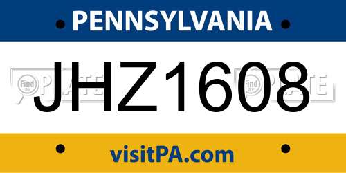 JHZ1608 Pennsylvania License Plate