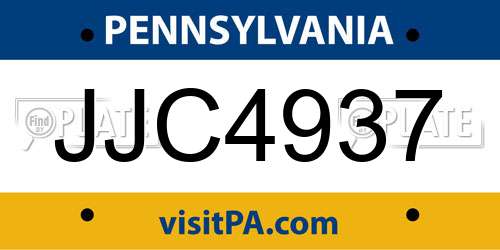 JJC4937 Pennsylvania License Plate