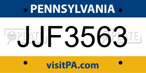 JJF3563 Pennsylvania License Plate