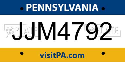 JJM4792 Pennsylvania License Plate