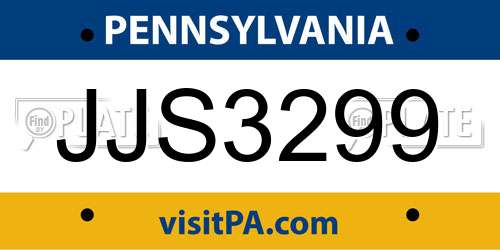 JJS3299 Pennsylvania License Plate