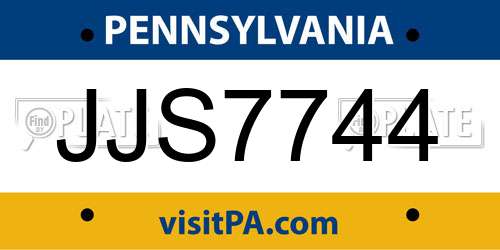 JJS7744 Pennsylvania License Plate