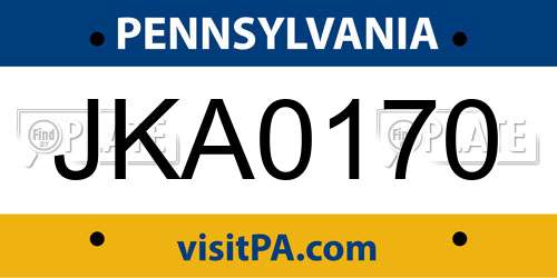 JKA0170 Pennsylvania License Plate