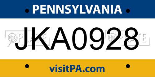 JKA0928 Pennsylvania License Plate