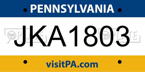 JKA1803 Pennsylvania License Plate