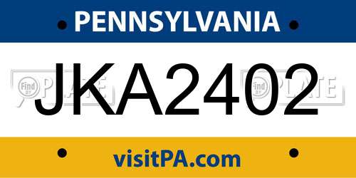 JKA2402 Pennsylvania License Plate