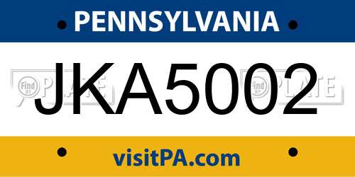 JKA5002 Pennsylvania License Plate