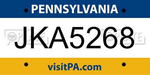 JKA5268 Pennsylvania License Plate