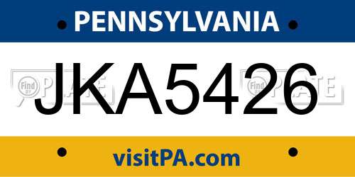 JKA5426 Pennsylvania License Plate
