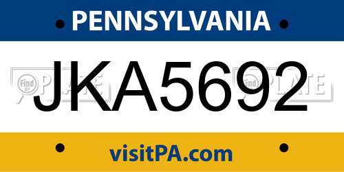 JKA5692 Pennsylvania License Plate