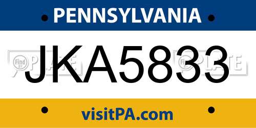 JKA5833 Pennsylvania License Plate