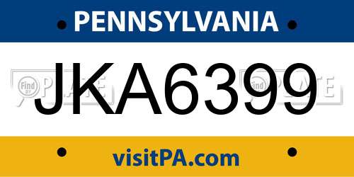 JKA6399 Pennsylvania License Plate