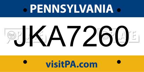 JKA7260 Pennsylvania License Plate